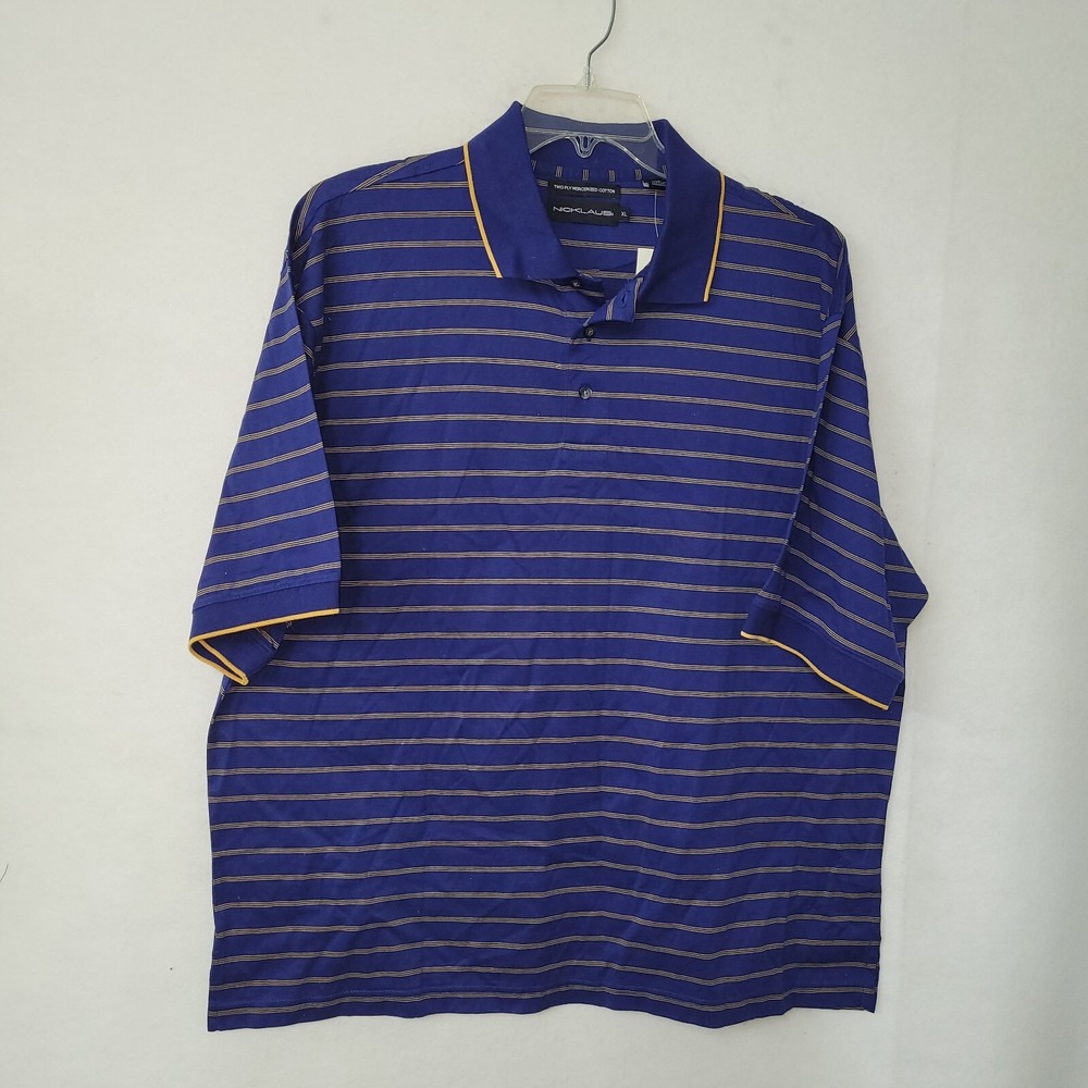 Nicklaus Polo Shirt Mens XL Blue Gold Striped Mercerized Cottonm Golf N13408 NEW